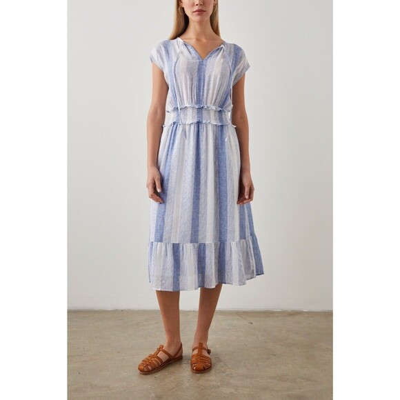 Rails Ashlyn Midi Dress Sz S Blue White Stripe Flowy Feminine Ethereal Cottage‎ - Picture 1 of 10